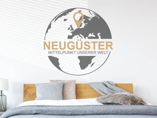 Wandtattoo Neugüster - Mittelpunkt unserer Welt mit Pin im Globus