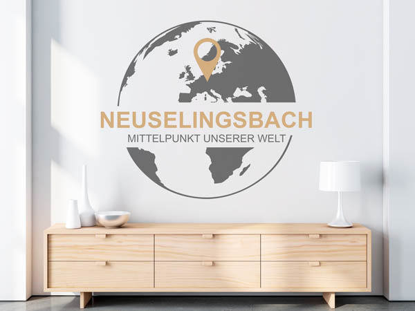 Wandtattoo Neuselingsbach - Mittelpunkt unserer Welt mit Pin im Globus