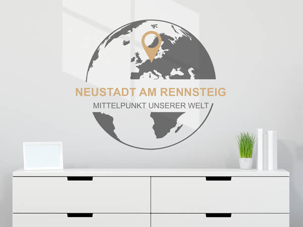Wandtattoo Neustadt am Rennsteig - Mittelpunkt unserer Welt mit Pin im Globus
