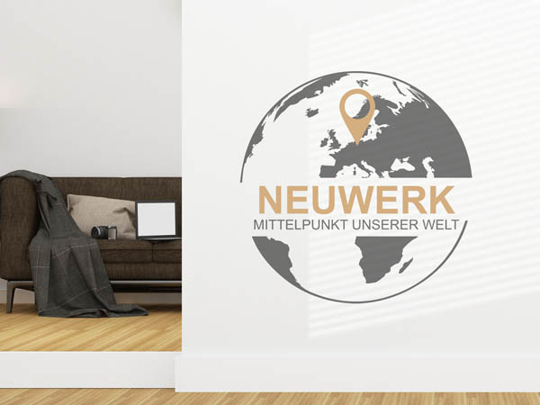 Wandtattoo Neuwerk - Mittelpunkt unserer Welt mit Pin im Globus