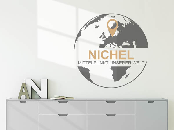 Wandtattoo Nichel - Mittelpunkt unserer Welt mit Pin im Globus