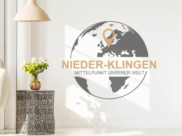 Wandtattoo Nieder-Klingen - Mittelpunkt unserer Welt mit Pin im Globus
