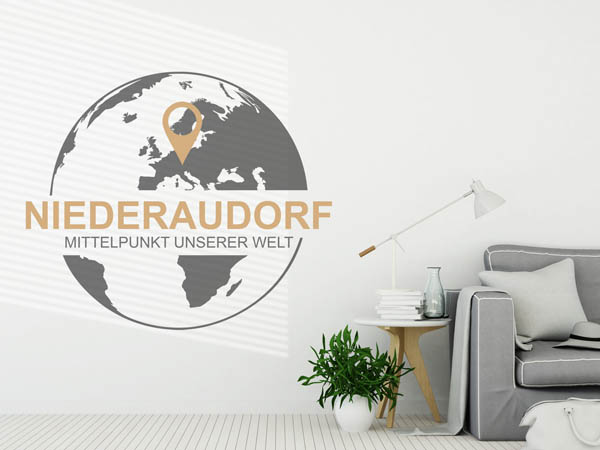 Wandtattoo Niederaudorf - Mittelpunkt unserer Welt mit Pin im Globus