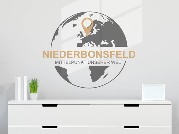 Wandtattoo Niederbonsfeld - Mittelpunkt unserer Welt mit Pin im Globus