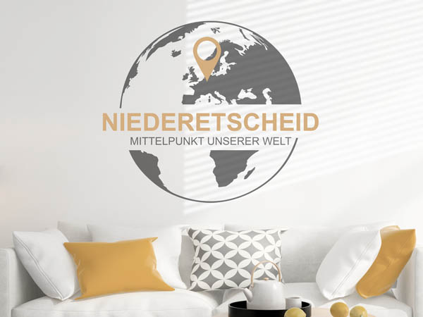 Wandtattoo Niederetscheid - Mittelpunkt unserer Welt mit Pin im Globus