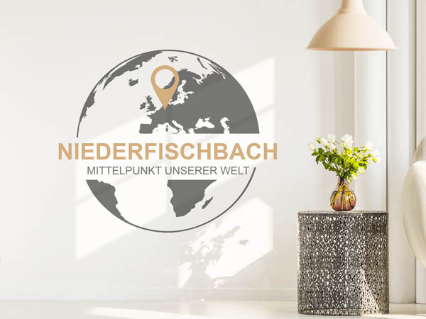 Wandtattoo Niederfischbach - Mittelpunkt unserer Welt mit Pin im Globus