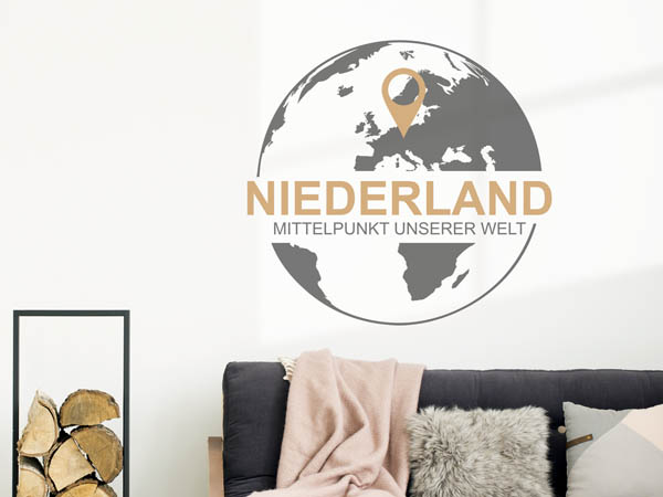 Wandtattoo Niederland - Mittelpunkt unserer Welt mit Pin im Globus