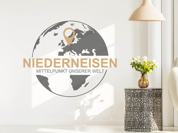 Wandtattoo Niederneisen - Mittelpunkt unserer Welt mit Pin im Globus