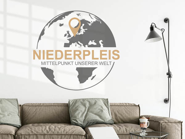 Wandtattoo Niederpleis - Mittelpunkt unserer Welt mit Pin im Globus