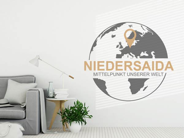 Wandtattoo Niedersaida - Mittelpunkt unserer Welt mit Pin im Globus