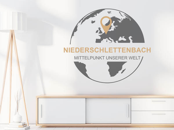 Wandtattoo Niederschlettenbach - Mittelpunkt unserer Welt mit Pin im Globus