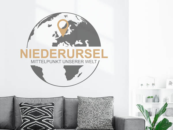 Wandtattoo Niederursel - Mittelpunkt unserer Welt mit Pin im Globus