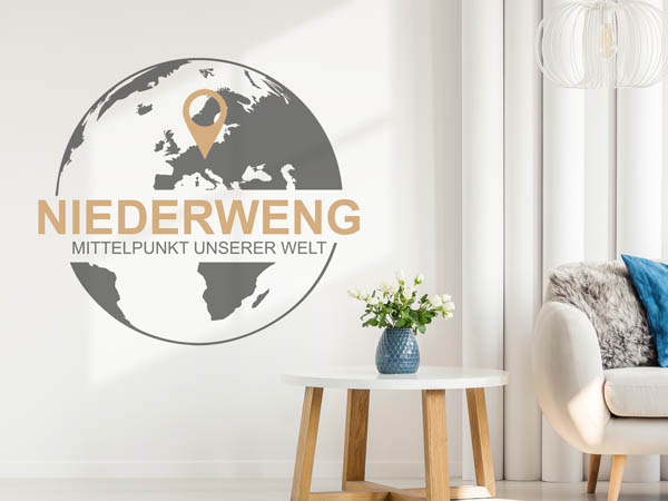 Wandtattoo Niederweng - Mittelpunkt unserer Welt mit Pin im Globus
