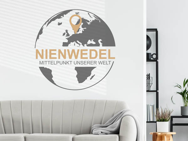 Wandtattoo Nienwedel - Mittelpunkt unserer Welt mit Pin im Globus