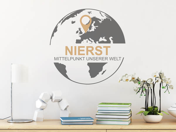 Wandtattoo Nierst - Mittelpunkt unserer Welt mit Pin im Globus