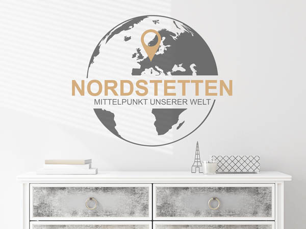 Wandtattoo Nordstetten - Mittelpunkt unserer Welt mit Pin im Globus