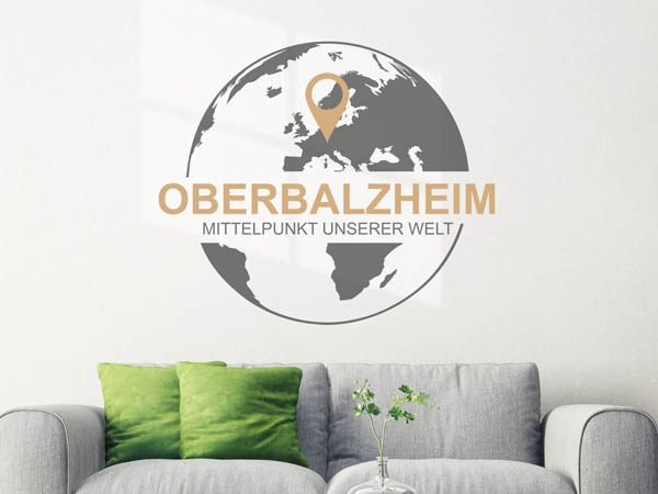 Wandtattoo Oberbalzheim - Mittelpunkt unserer Welt mit Pin im Globus