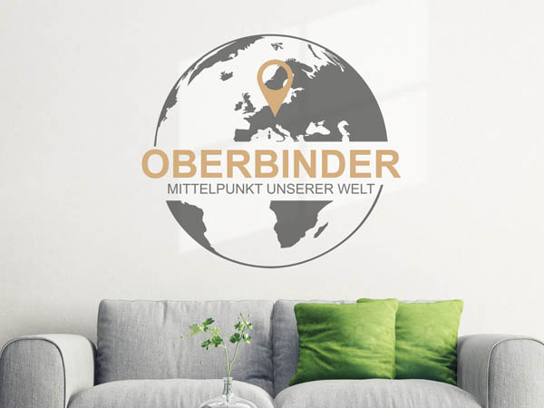Wandtattoo Oberbinder - Mittelpunkt unserer Welt mit Pin im Globus