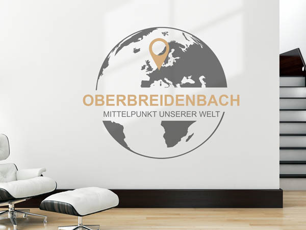 Wandtattoo Oberbreidenbach - Mittelpunkt unserer Welt mit Pin im Globus