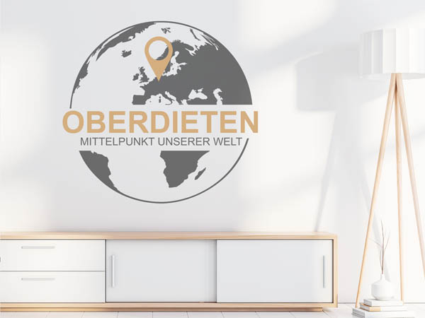 Wandtattoo Oberdieten - Mittelpunkt unserer Welt mit Pin im Globus