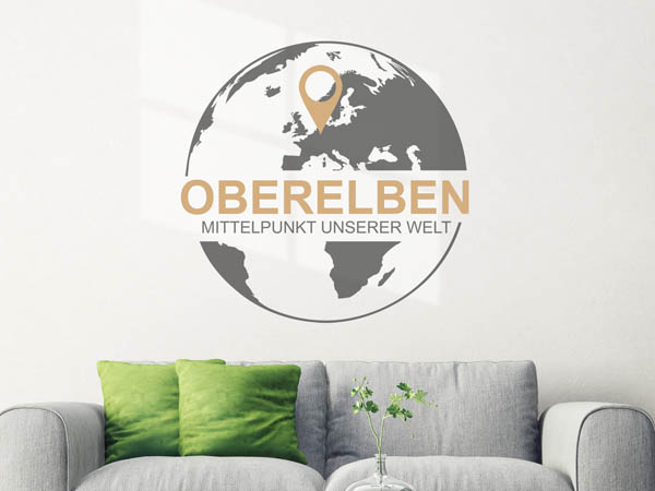 Wandtattoo Oberelben - Mittelpunkt unserer Welt mit Pin im Globus