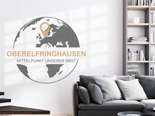 Wandtattoo Oberelfringhausen - Mittelpunkt unserer Welt mit Pin im Globus