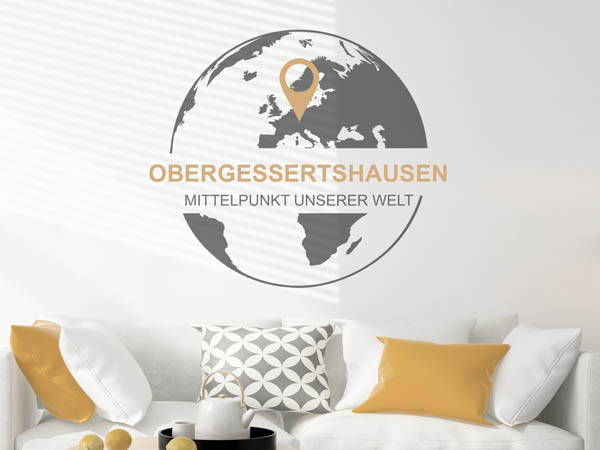 Wandtattoo Obergessertshausen - Mittelpunkt unserer Welt mit Pin im Globus