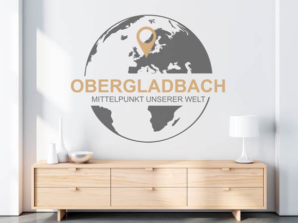 Wandtattoo Obergladbach - Mittelpunkt unserer Welt mit Pin im Globus