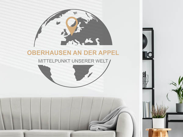 Wandtattoo Oberhausen an der Appel - Mittelpunkt unserer Welt mit Pin im Globus