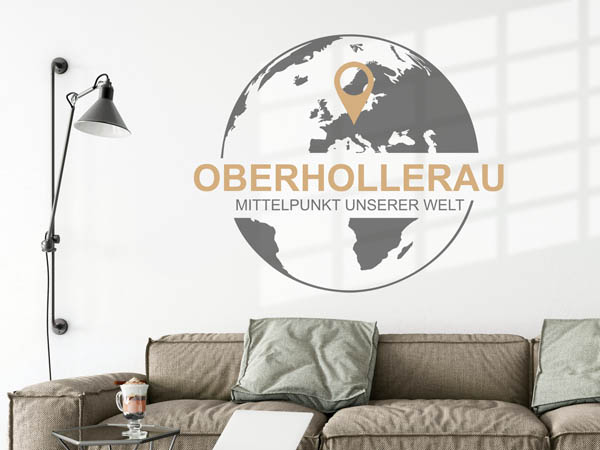 Wandtattoo Oberhollerau - Mittelpunkt unserer Welt mit Pin im Globus
