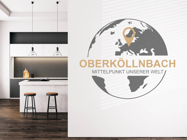 Wandtattoo Oberköllnbach - Mittelpunkt unserer Welt mit Pin im Globus