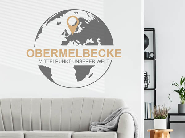 Wandtattoo Obermelbecke - Mittelpunkt unserer Welt mit Pin im Globus