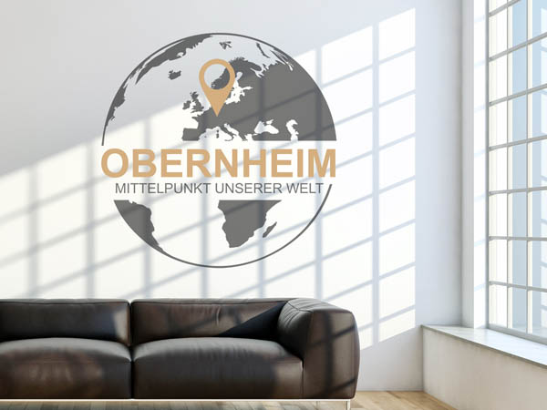 Wandtattoo Obernheim - Mittelpunkt unserer Welt mit Pin im Globus