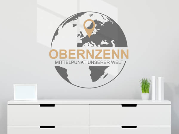 Wandtattoo Obernzenn - Mittelpunkt unserer Welt mit Pin im Globus