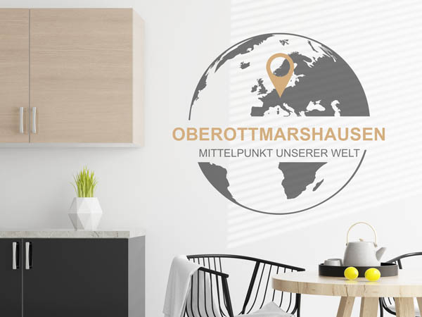 Wandtattoo Oberottmarshausen - Mittelpunkt unserer Welt mit Pin im Globus