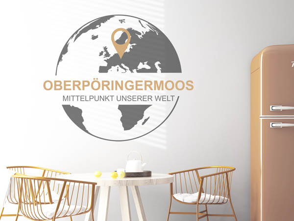 Wandtattoo Oberpöringermoos - Mittelpunkt unserer Welt mit Pin im Globus