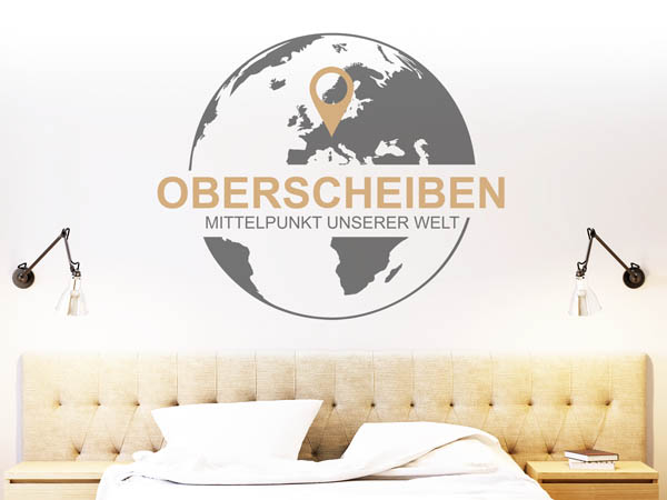 Wandtattoo Oberscheiben - Mittelpunkt unserer Welt mit Pin im Globus