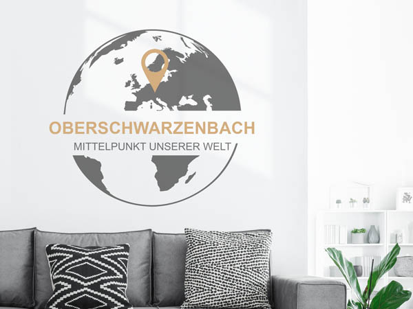Wandtattoo Oberschwarzenbach - Mittelpunkt unserer Welt mit Pin im Globus