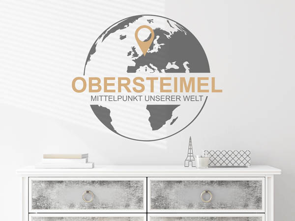 Wandtattoo Obersteimel - Mittelpunkt unserer Welt mit Pin im Globus