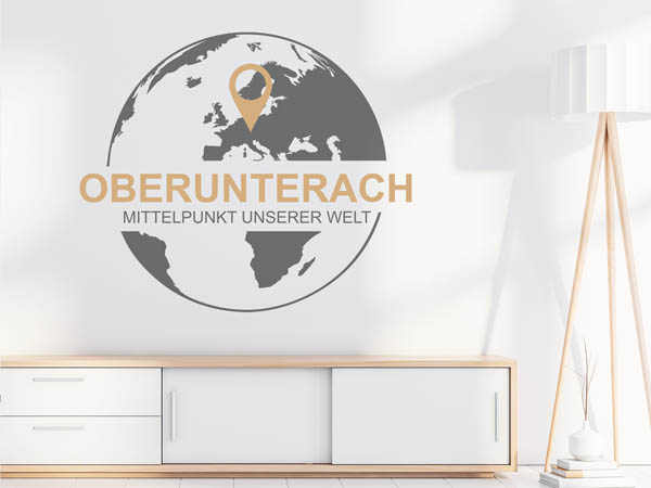 Wandtattoo Oberunterach - Mittelpunkt unserer Welt mit Pin im Globus