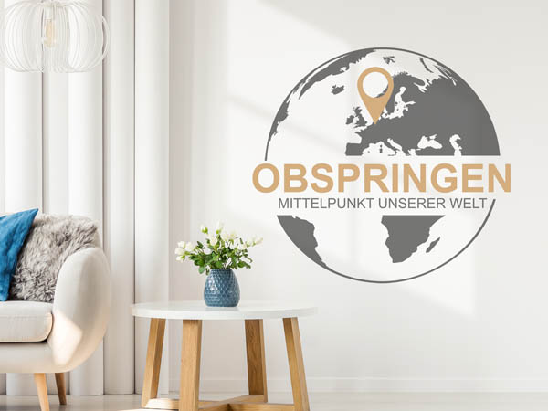 Wandtattoo Obspringen - Mittelpunkt unserer Welt mit Pin im Globus