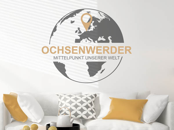 Wandtattoo Ochsenwerder - Mittelpunkt unserer Welt mit Pin im Globus