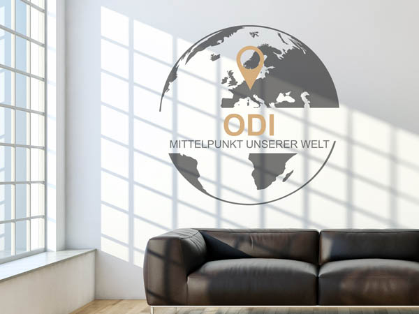Wandtattoo Odi - Mittelpunkt unserer Welt mit Pin im Globus