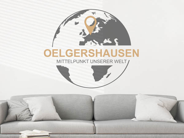 Wandtattoo Oelgershausen - Mittelpunkt unserer Welt mit Pin im Globus