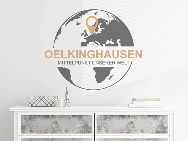 Wandtattoo Oelkinghausen - Mittelpunkt unserer Welt mit Pin im Globus