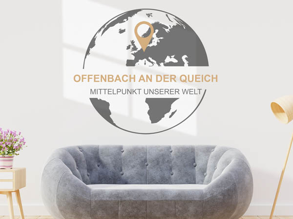 Wandtattoo Offenbach an der Queich - Mittelpunkt unserer Welt mit Pin im Globus