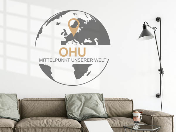 Wandtattoo Ohu - Mittelpunkt unserer Welt mit Pin im Globus