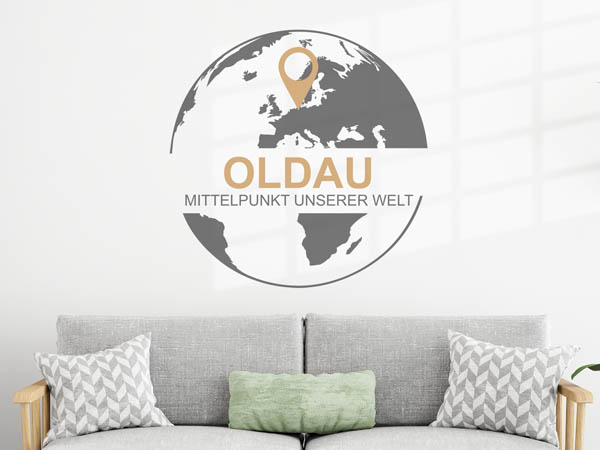 Wandtattoo Oldau - Mittelpunkt unserer Welt mit Pin im Globus