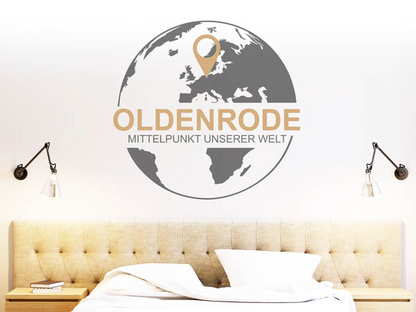 Wandtattoo Oldenrode - Mittelpunkt unserer Welt mit Pin im Globus