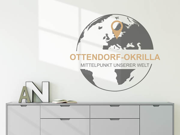 Wandtattoo Ottendorf-Okrilla - Mittelpunkt unserer Welt mit Pin im Globus